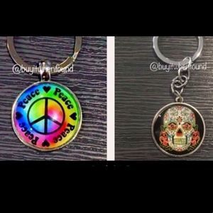 K Tie Dye Peace & Day of the Dead Cabochon Keychains
